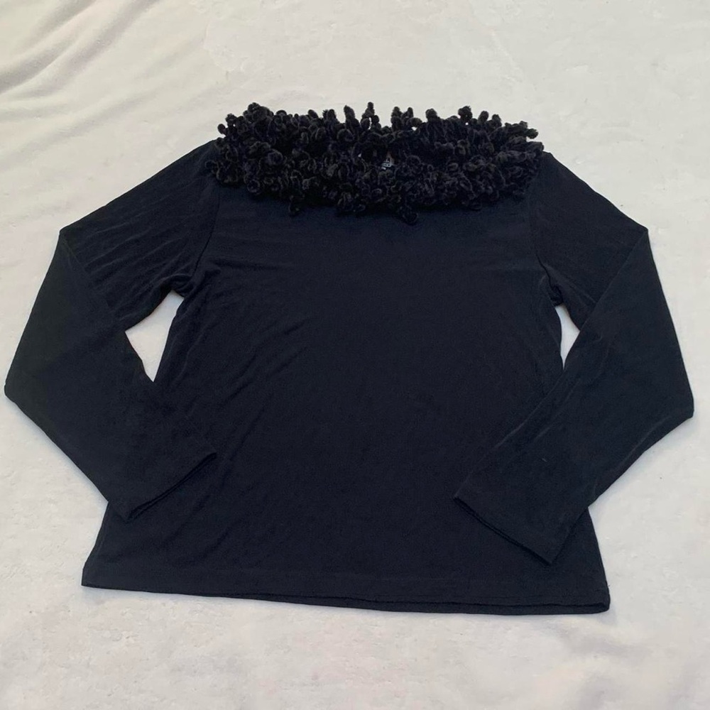 Vintage Western Connection Black Long Sleeve Fringe Collar Sweater Top Size L